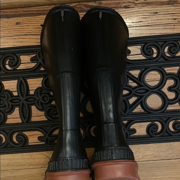 Black Rubber Rain Boots with Brown Soles - Picture 7 of 10
